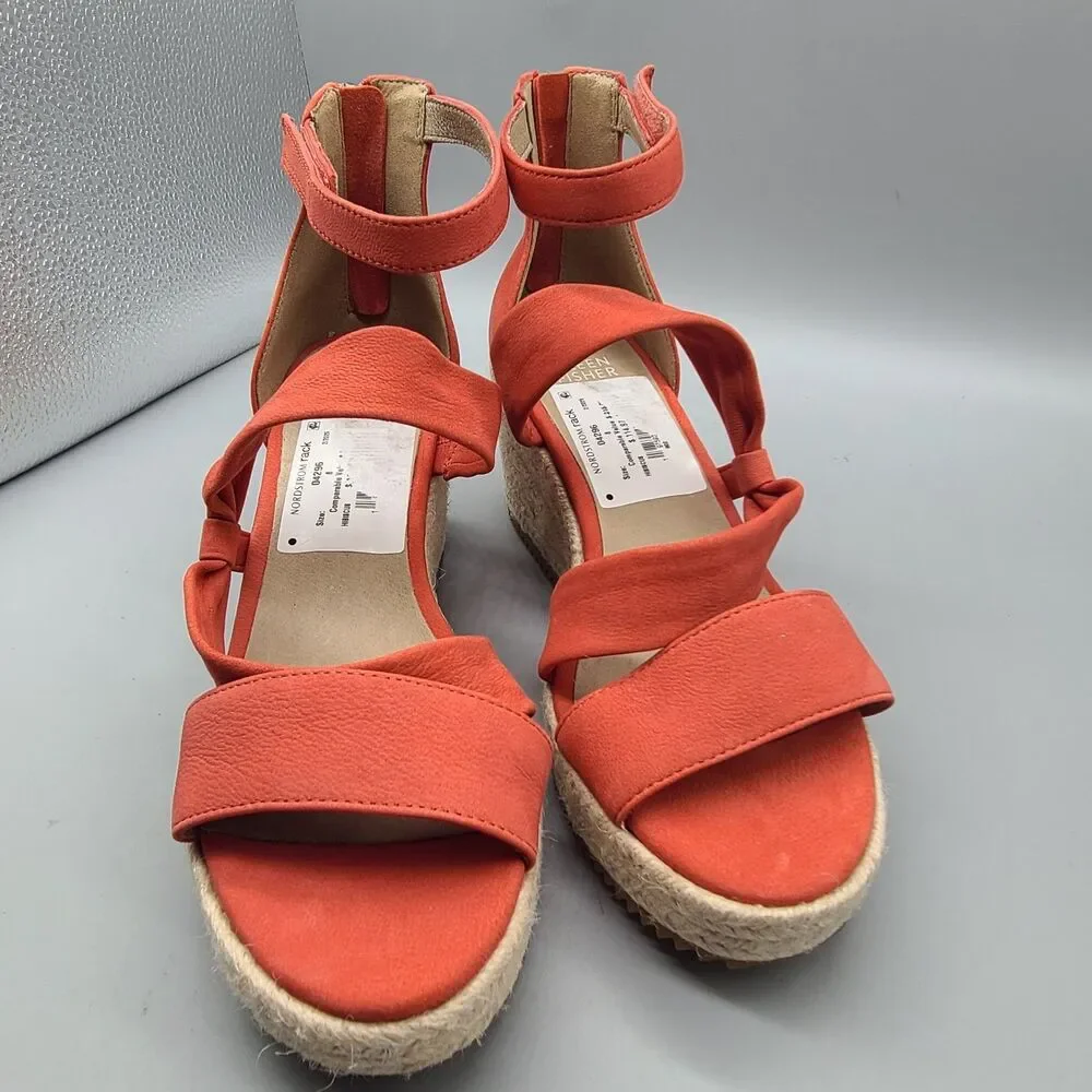 Eileen Fisher sandals Womens Wisp Espadrille Wedge heel  coral ankle US 8 M  new